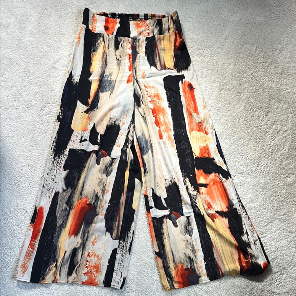 Mossimo Supply Co Watercolor Black and Orange Wide Leg Palazzo Pants